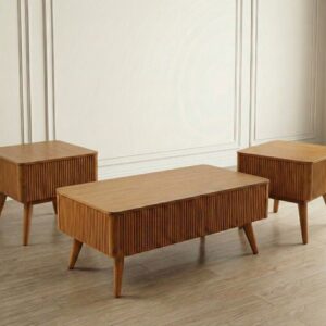 Fluted Wood Coffee & Side Table Set