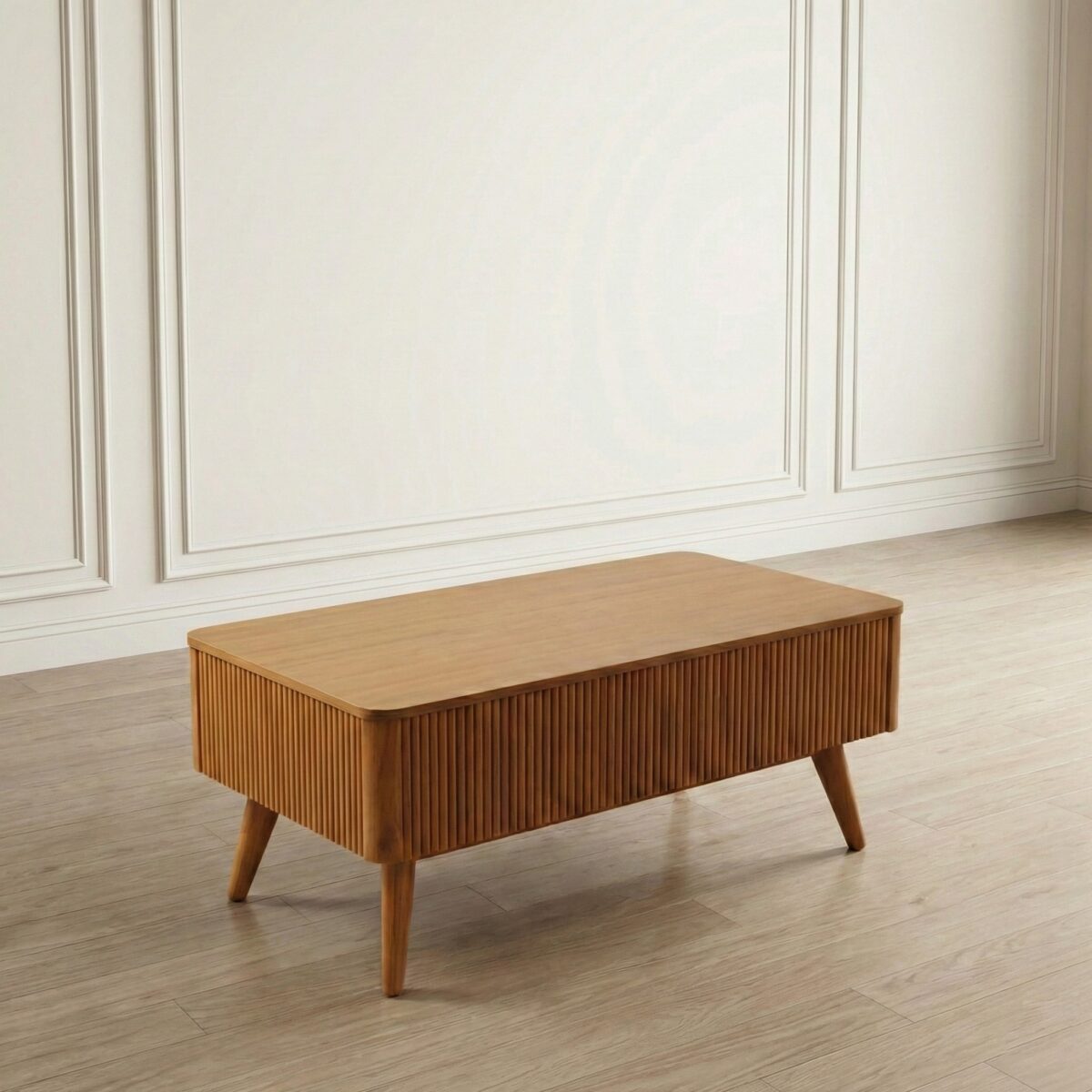 Fluted Wood Coffee & Side Table Set